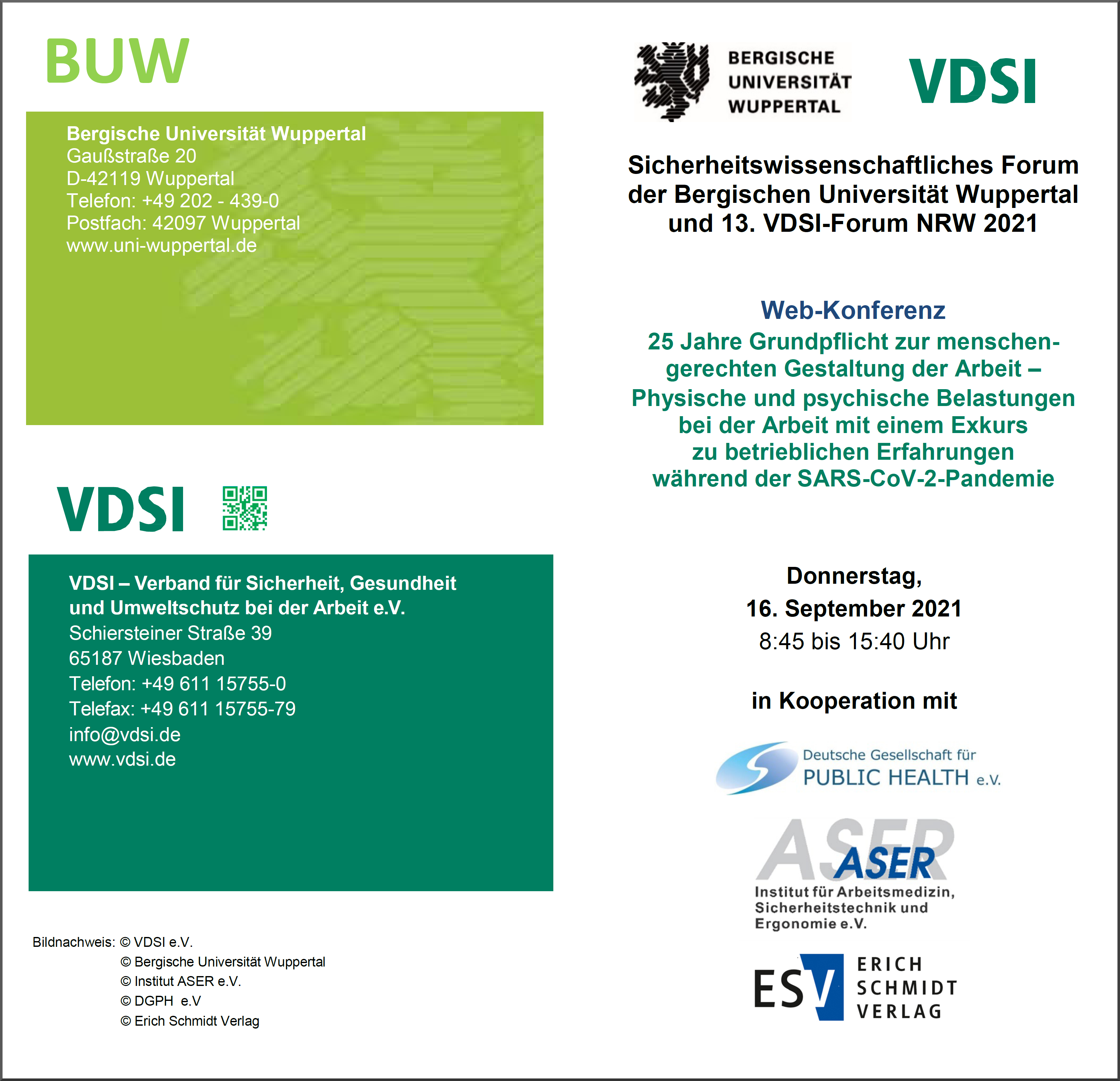 Sicherheitswissenschaftliches Forum der Bergischen Universität Wuppertal und 13. VDSI-Forum NRW 2021